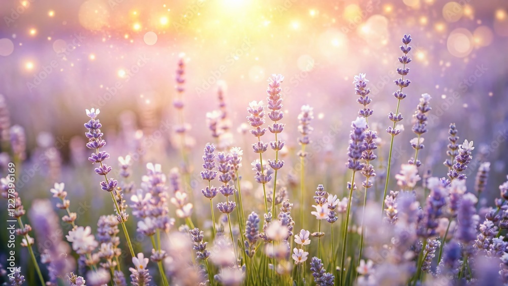 Naklejka premium Ethereal White Lavender Field: Soft Focus Dreamy Botanical Photography