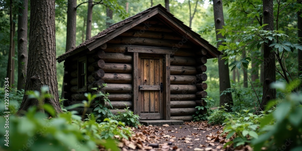 Secluded Wooden Cabin Nestled Deep Within a Lush Forest, Offering a Tranquil Escape Secluded Wooden Cabin Nestled Deep Within a Lush Forest, Offering a Tranquil Escape