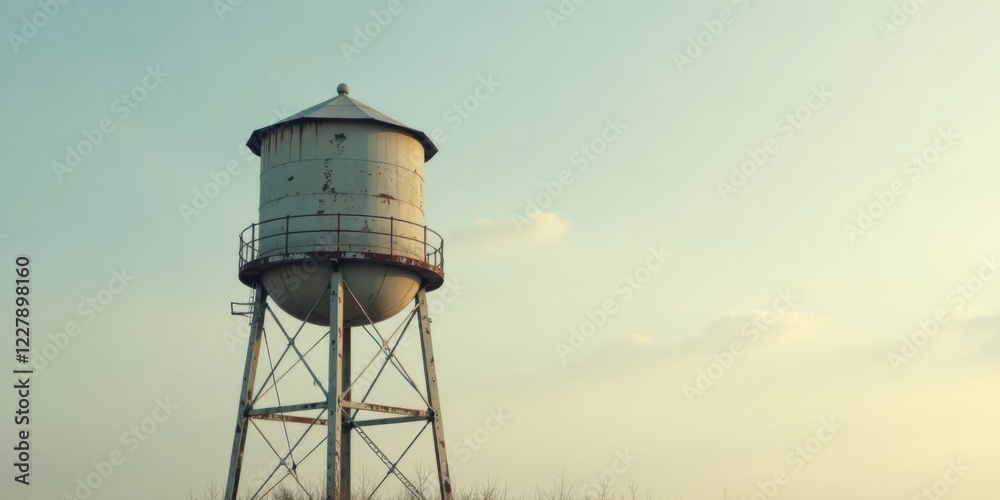 Rustic water tower standing tall against a serene pastel sky, a timeless symbol of community infrastructure and resilience. Rustic water tower standing tall against a serene pastel sky, a timeless symbol of community infrastructure and resilience.