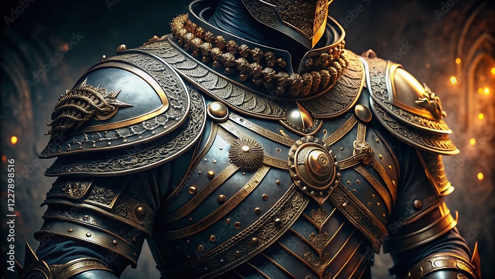 Fototapeta premium Fantasy Knight Armor Detail: Close-up of Ornate Medieval Plate & Chainmail