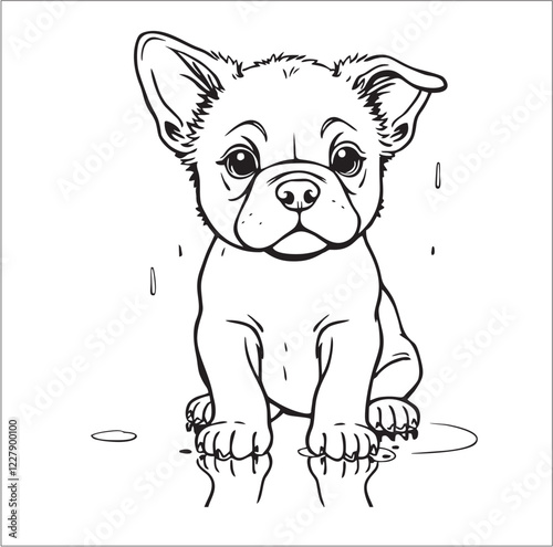 Cute Puppy Standing in the Rain Coloring Page, transparent background png