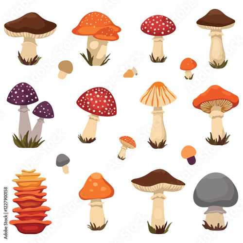 Mushroom flat Illustration Icons set, mushroom Vector Art Illustration Clipart. set of mushroom Illustration bundle	