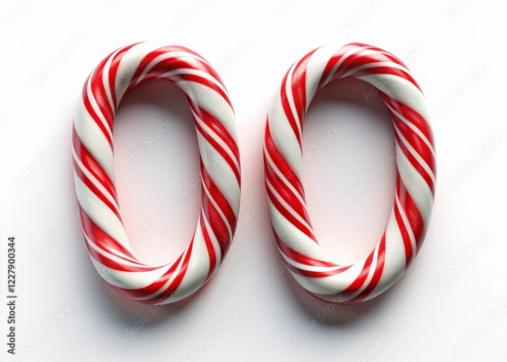 Fototapeta premium Festive Candy Cane Numbers: 0-9, Isolated White Background Stock Photo