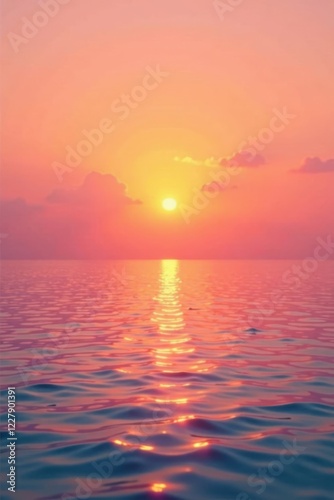 Serene Sunset Golden Hues Reflecting on Calm Ocean Waters at Day's End