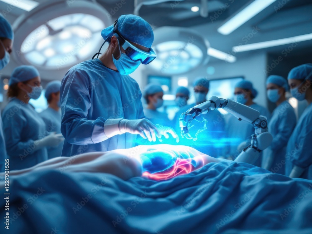 Robotic Surgery in Operating Room with Medical Team Robotic Surgery in Operating Room with Medical Team