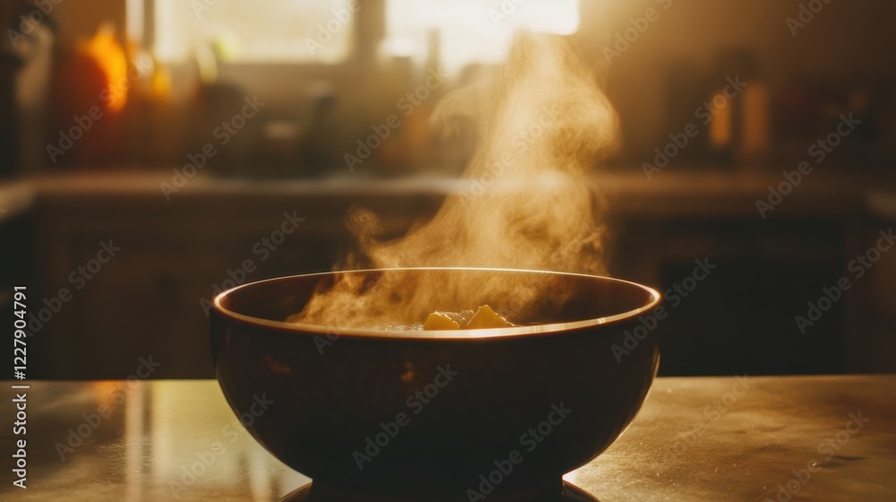 A bowl of soup with steam rising from it. A bowl of soup with steam rising from it.