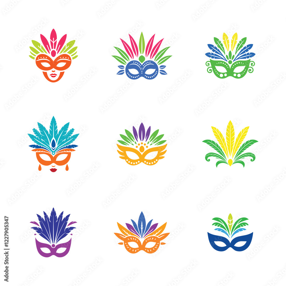 set of bundle brazilian carnaval with feather. Festive confetti, masks, latin dancers, feathers and maracas. Entertainment event of Rio carnaval. set of bundle brazilian carnaval with feather. Festive confetti, masks, latin dancers, feathers and maracas. Entertainment event of Rio carnaval.