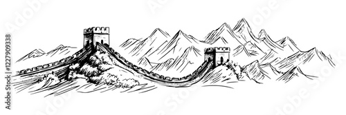 great wall of china sketch black vector art decoration
