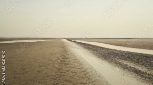 Calm tidal flats landscape with receding water channels. photo