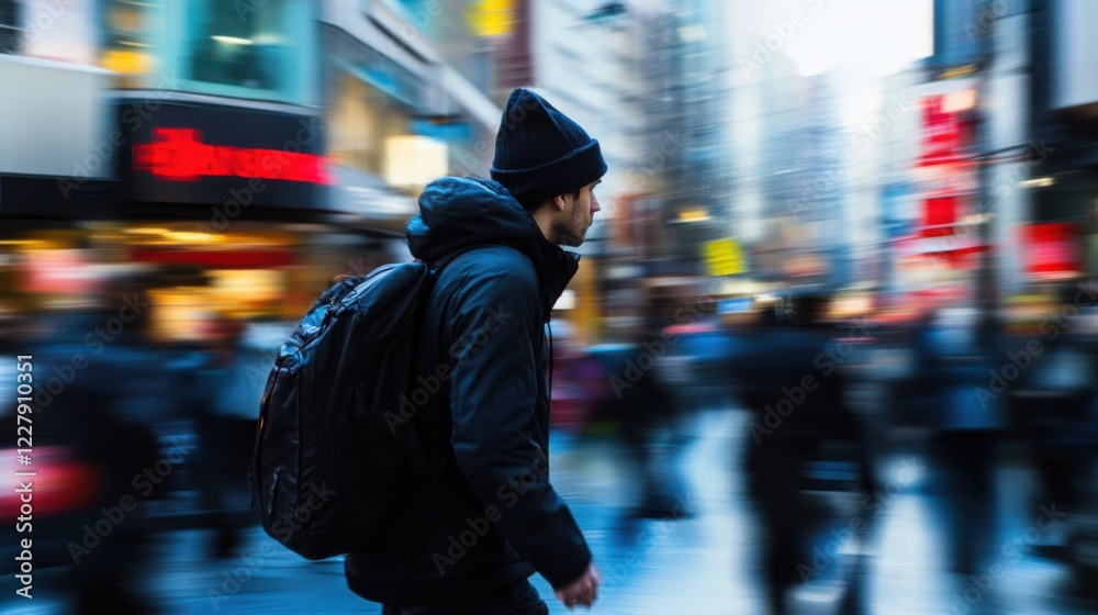 A commuter navigating through a bustling cityscape, Urban commuting scene, Realistic style A commuter navigating through a bustling cityscape, Urban commuting scene, Realistic style