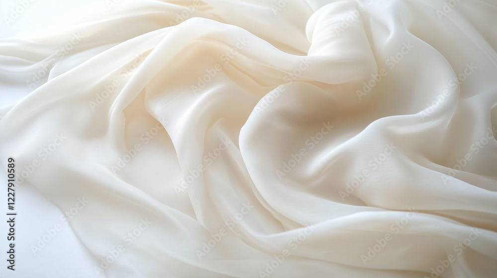 Fototapeta premium Smooth Flowing White Silk Fabric with Soft Natural Folds on a Minimalistic Background