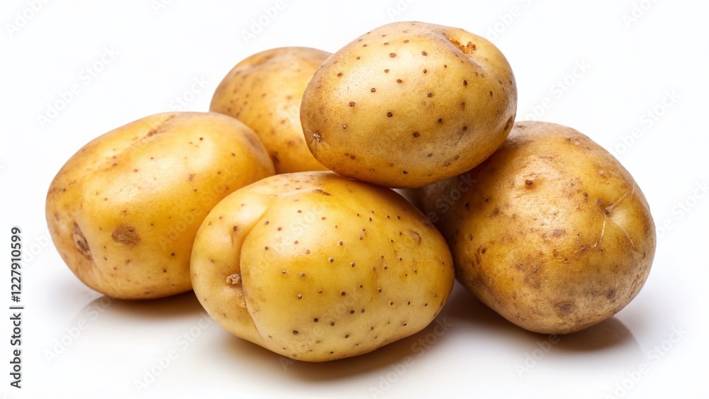 Four Fresh Young Potatoes Isolated on White Background - Homegrown Vegetables Four Fresh Young Potatoes Isolated on White Background - Homegrown Vegetables