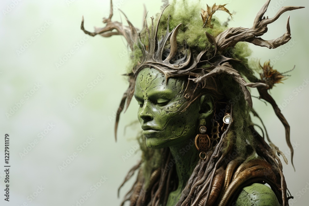 Green Haze Shaman: A Fantasy Sorcerer in Ancient Folklore with Antler Beads and Amulet Art Green Haze Shaman: A Fantasy Sorcerer in Ancient Folklore with Antler Beads and Amulet Art