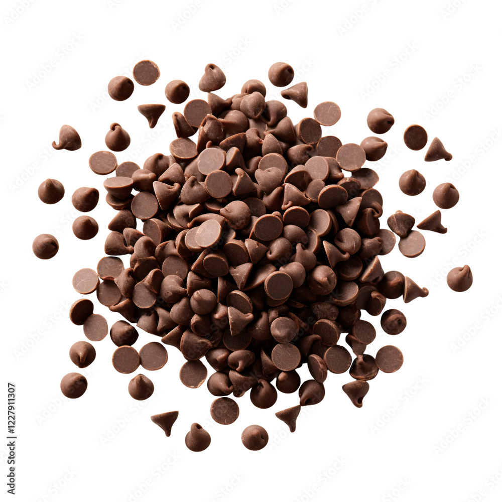Chocolate chips isolated on white background, heap of chocolate chips, chocolate chips Chocolate chips isolated on white background, heap of chocolate chips, chocolate chips