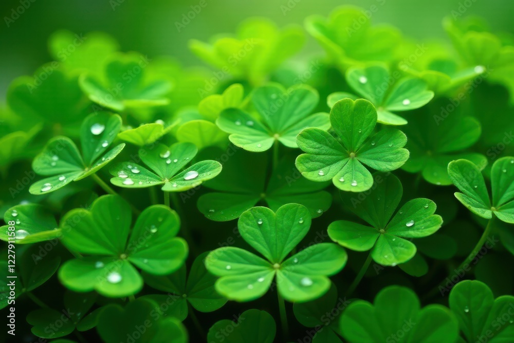 Lush Green Clover Leaves with Dew Drops A Close-Up View of Vibrant Nature's Beauty Lush Green Clover Leaves with Dew Drops A Close-Up View of Vibrant Nature's Beauty