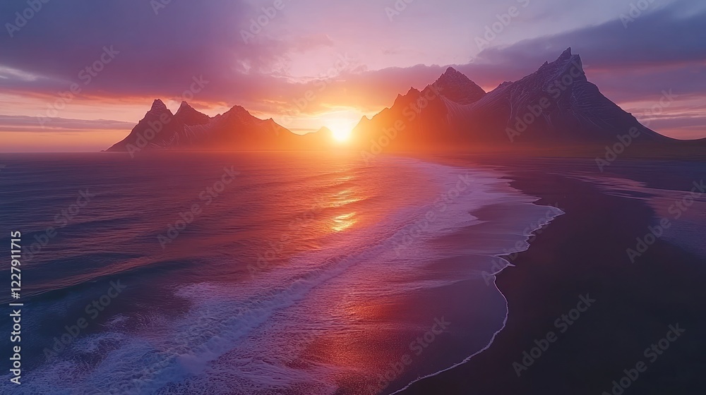 Dramatic Sunset Over Mountainous Coastline Dramatic Sunset Over Mountainous Coastline