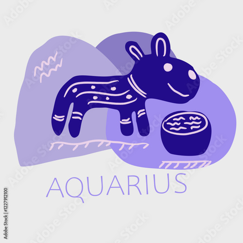 Vector abstract illustration of Aquarius sign. Horoscope, Aquarius. Abstract animal over a bowl of water. Aquarius symbol, abstract, color harmony.
