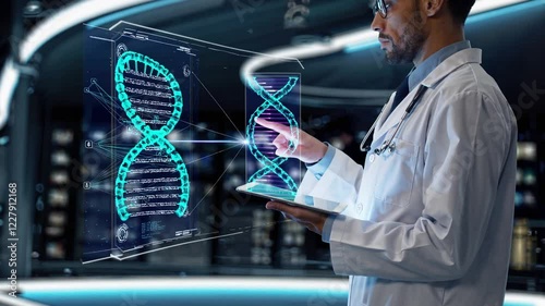 Doctor Analyzing DNA Structure Using Advanced Technology