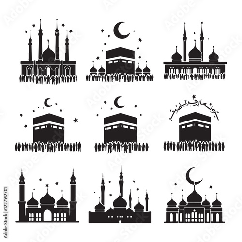 Kaaba, the Islamic pilgrimage site in Mecca, Saudi Arabia. Kaaba Flat Design Ramadan Icon Kaaba Flat Design Ramadan Icon Mecca
 