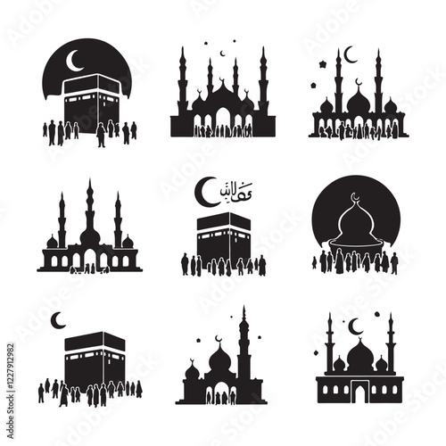 Kaaba, the Islamic pilgrimage site in Mecca, Saudi Arabia. Kaaba Flat Design Ramadan Icon Kaaba Flat Design Ramadan Icon Mecca
 