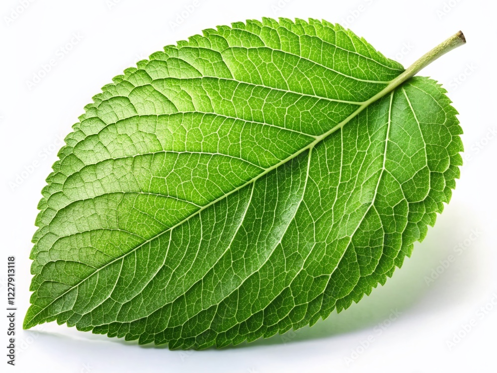 Obraz premium Fresh Green Apple Leaf Isolated on White Background - High Resolution Stock Photo