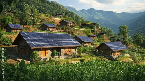 Wallpaper Mural Remote Village Homes Powered by Solar Energy in Green Landscape Torontodigital.ca