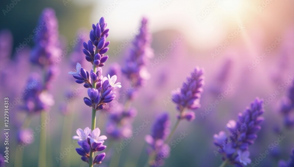 Naklejka premium Soft lavender blooms sway gently in the breeze, flowers, purple