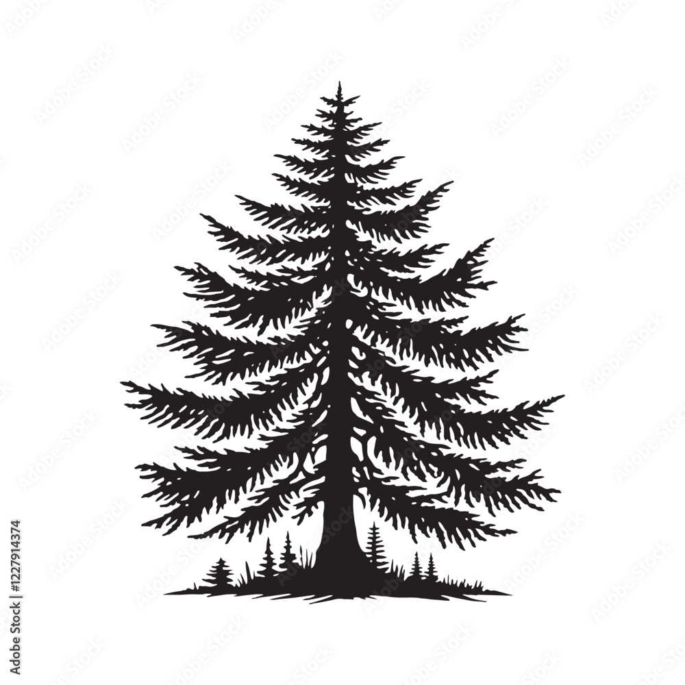 Obraz premium Hemlock Tree silhouette with a structured and balanced composition - Hemlock tree silhouette - Hemlock tree vector - Hemlock tree illustration - Hemlock silhouette - Hemlock vector 