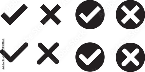 Check Mark Cross Icons: Approval Rejection Symbols,
Tick X Graphics: Yes No Confirmation, Accept Decline Icons: Positive Negative Marks.