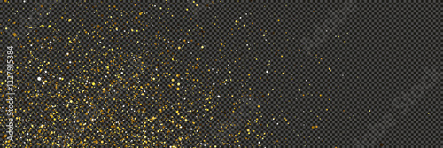 Gold glittering dust with stars on transparent backdrop