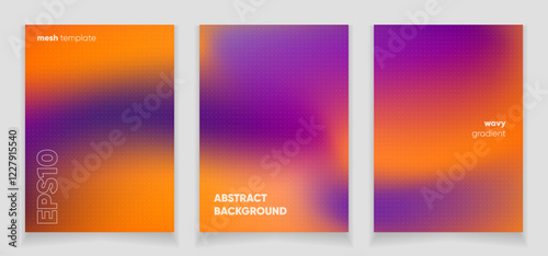 Abstract wavy orange violet liquid background card set with gradient mesh. Blurred fluid colorful background. Modern design template for web covers, ad banners, posters, brochures etc