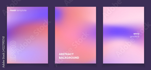 Abstract wavy pink violet liquid background card set with gradient mesh. Blurred fluid colorful background. Modern design template for web covers, ad banners, posters, brochures etc
