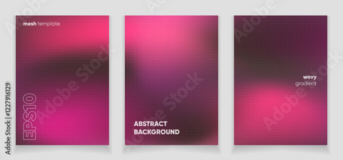 Abstract wavy red violet liquid background card set with gradient mesh. Blurred fluid colorful background. Modern design template for web covers, ad banners, posters, brochures etc