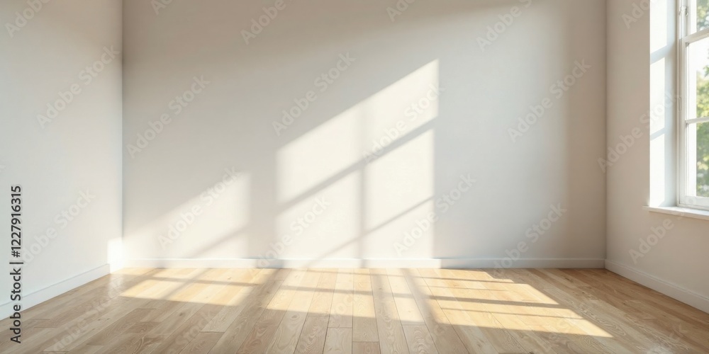 Obraz premium Sunlit Empty Room with Light Oak Hardwood Floor and White Walls