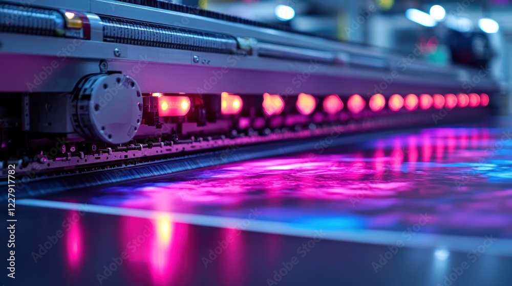 Large format industrial printer printing vibrant image Large format industrial printer printing vibrant image