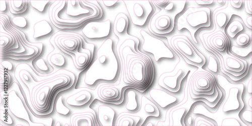 Topography grid map. Contour map background. Geographic line mountain relief. Abstract lines or wavy backdrop background. multi layer cutout geometric pattern on vector, Abstract soft white background