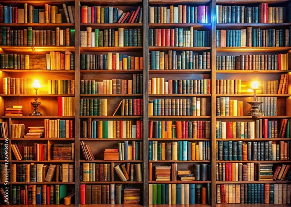 Full Bookshelf Overflowing with Books, Symbolizing Knowledge and Learning Full Bookshelf Overflowing with Books, Symbolizing Knowledge and Learning