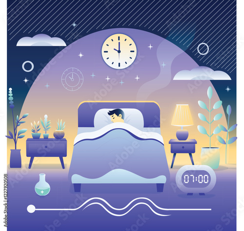 Enough Sleep Healthy Lifestyle Flat Vector Illustration
