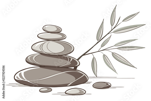 smooth river stones, stacked zen pebbles, balanced rocks, natural texture, soft earthy tones, minimalist composition, tranquil spa aesthetic, white background, high-resolution detail, macro photograph