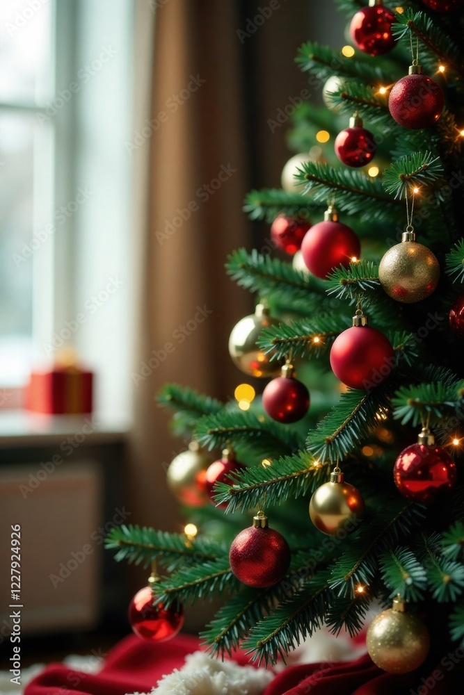 Fototapeta premium Christmas tree decorated with ornaments, ornaments, Christmas tree
