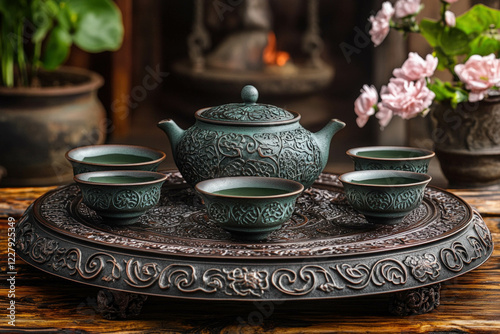 Top View Of Chinese Tea Set
