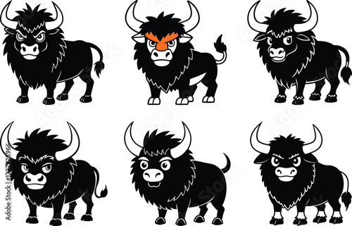 Cartoon bison silhouette vector illustration, Cartoon bison lie art vector, Cute Cartoon bison isolated vector design