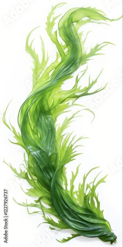 Isolated Swaying Kelp Seaweed - Fresh and Green Algae Laminaria Leaf with Iodine. Perfect for Food or Marine Concepts