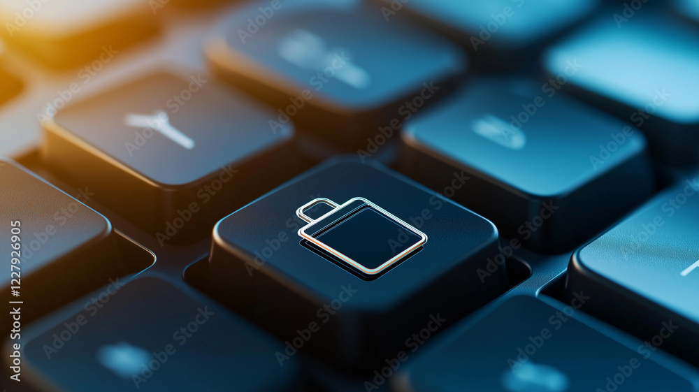 Close up of black keyboard button featuring garbage bin icon, symbolizing digital cleanup and organization. This evokes sense of tidiness and efficiency in technology Close up of black keyboard button featuring garbage bin icon, symbolizing digital cleanup and organization. This evokes sense of tidiness and efficiency in technology