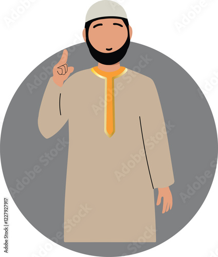 Muslim Man Pointing Up Vector Illustration