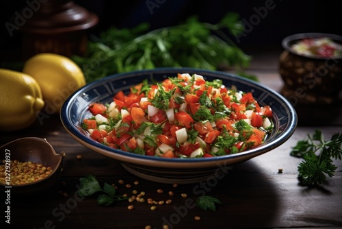 Linsensalat mit Paprika und Petersilie - Ein gesunder Appetitanreger aus der mediterranen KÃ¼che photo