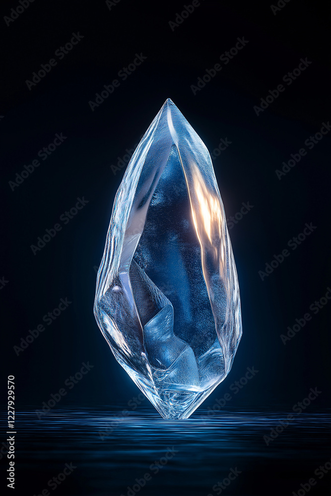 Obraz premium stunning crystal formation with sharp edges and reflective surface, illuminated against dark background, creating captivating visual effect