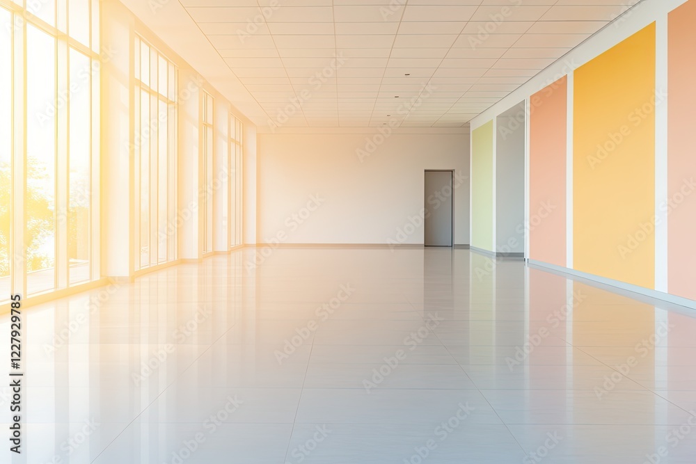 Obraz premium high quality stock photo of empty coworking space with colorful diversity and inclusion banner displayed near entrance