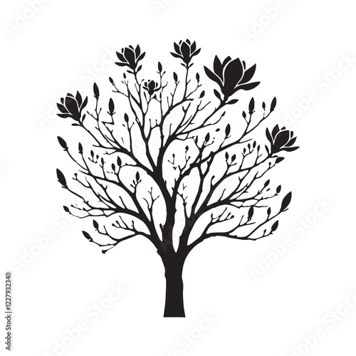 Stunning Magnolia Tree silhouette for nature lovers and artistic visuals - Magnolia tree silhouette - Magnolia tree vector - Magnolia tree illustration - Magnolia silhouette - Magnolia vector
