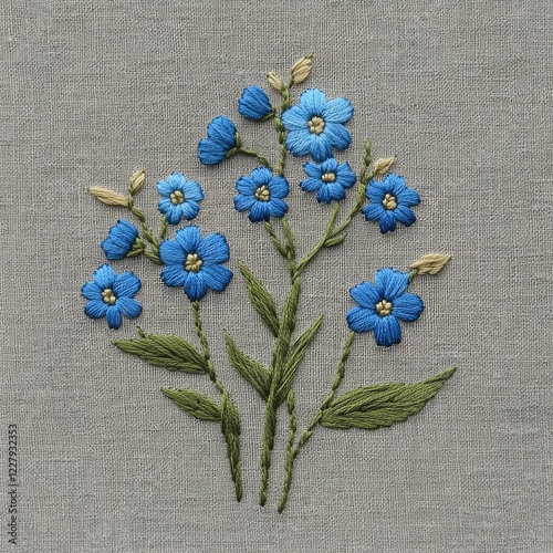 Hand Embroidered Blue Flowers